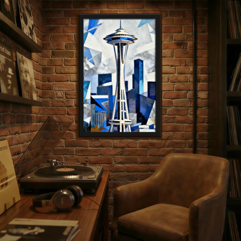 «Scenic & Cityscapes Space Needle», impression abstraite de paysage urbain, H 18 po x l 12 po