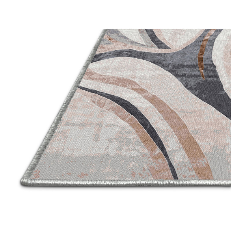 Machine Washable Beige Area Rug, Round 6'