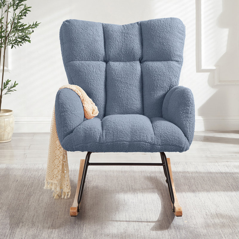 Chaise berçante en tissu Teddy, Bleu clair