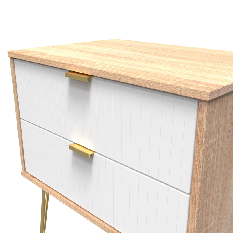 Baudelia 58cm W Manufactured Wood Bedside Table, White/Natural