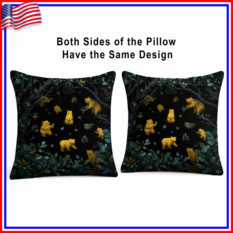 Coussins décoratifs à double face Yellow Bears In Forest, 18 x 18 pouces