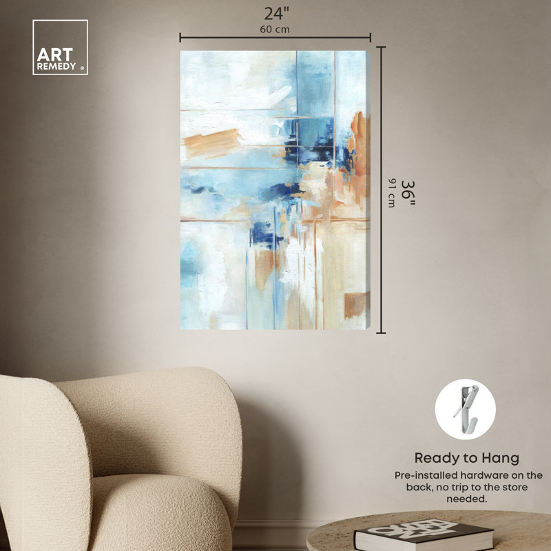 Large Blue and Beige Abstract Canvas Wall Art