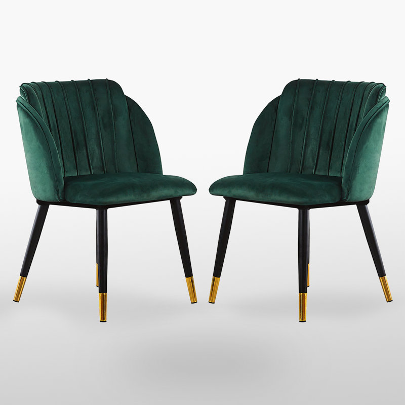 Inola Upholstered Velvet Dining Chairs - Ergonomic Soft Back with Metal Legs - Armchair for Dining Room Living Room Restaurants