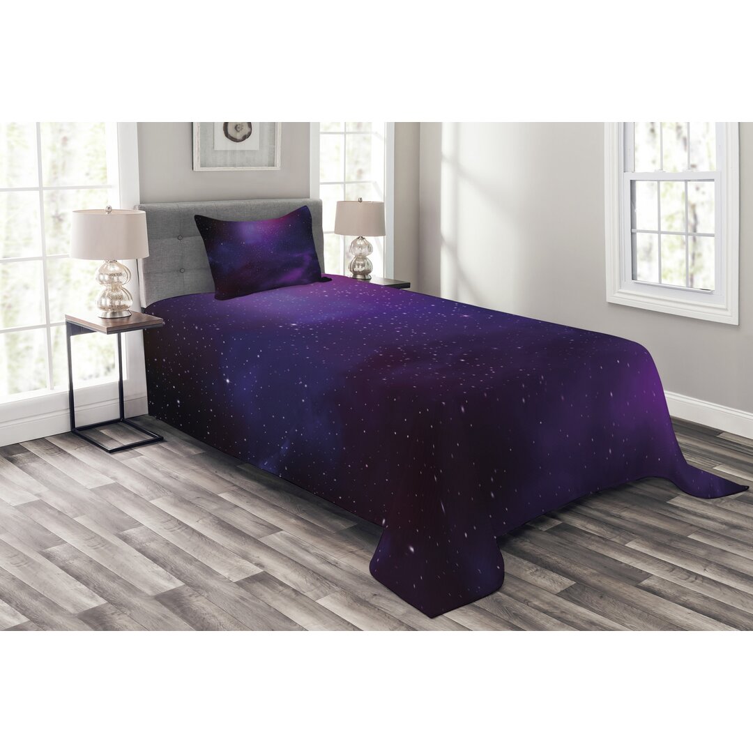 Gestepptes Bettdecken-Set, Galaxy Themed Nebelfleck-Stern, Himmel, Schwarz Lila und Rosa