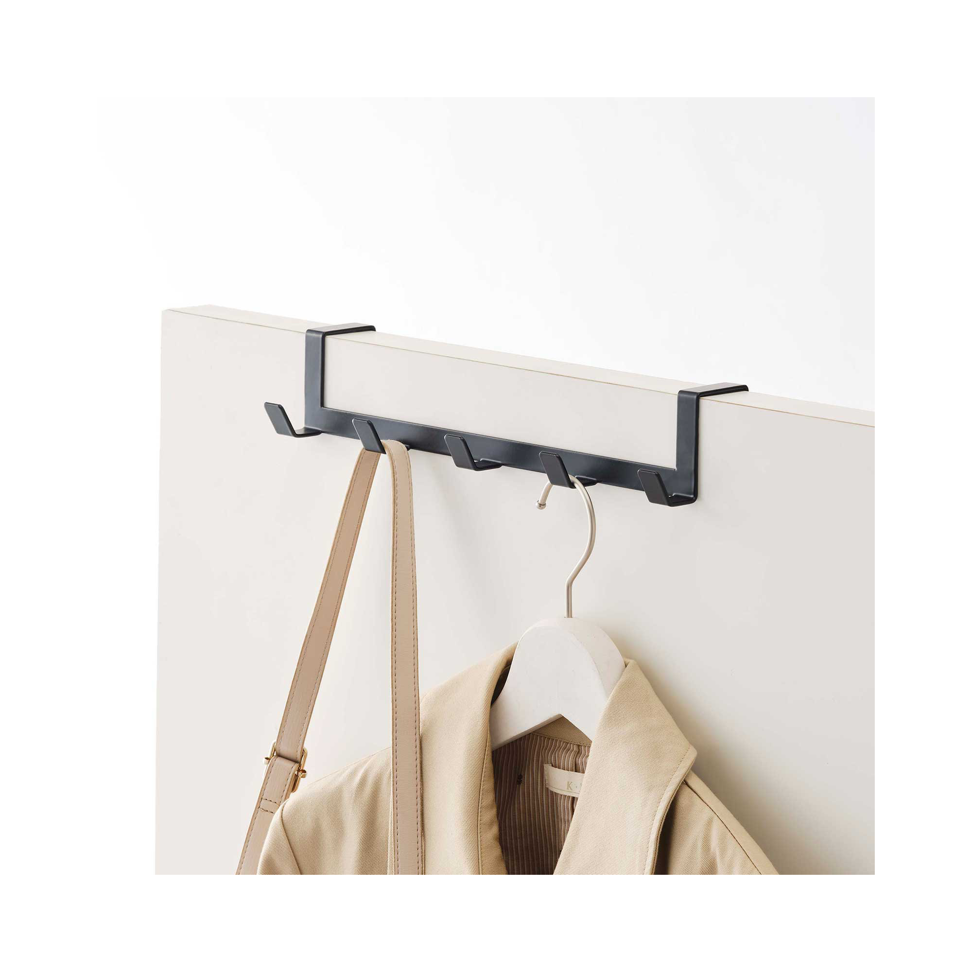 Yamazaki Home Over The Door Hooks - Hanging Coat Rack, Steel, Wide, Over-the-Door, Black