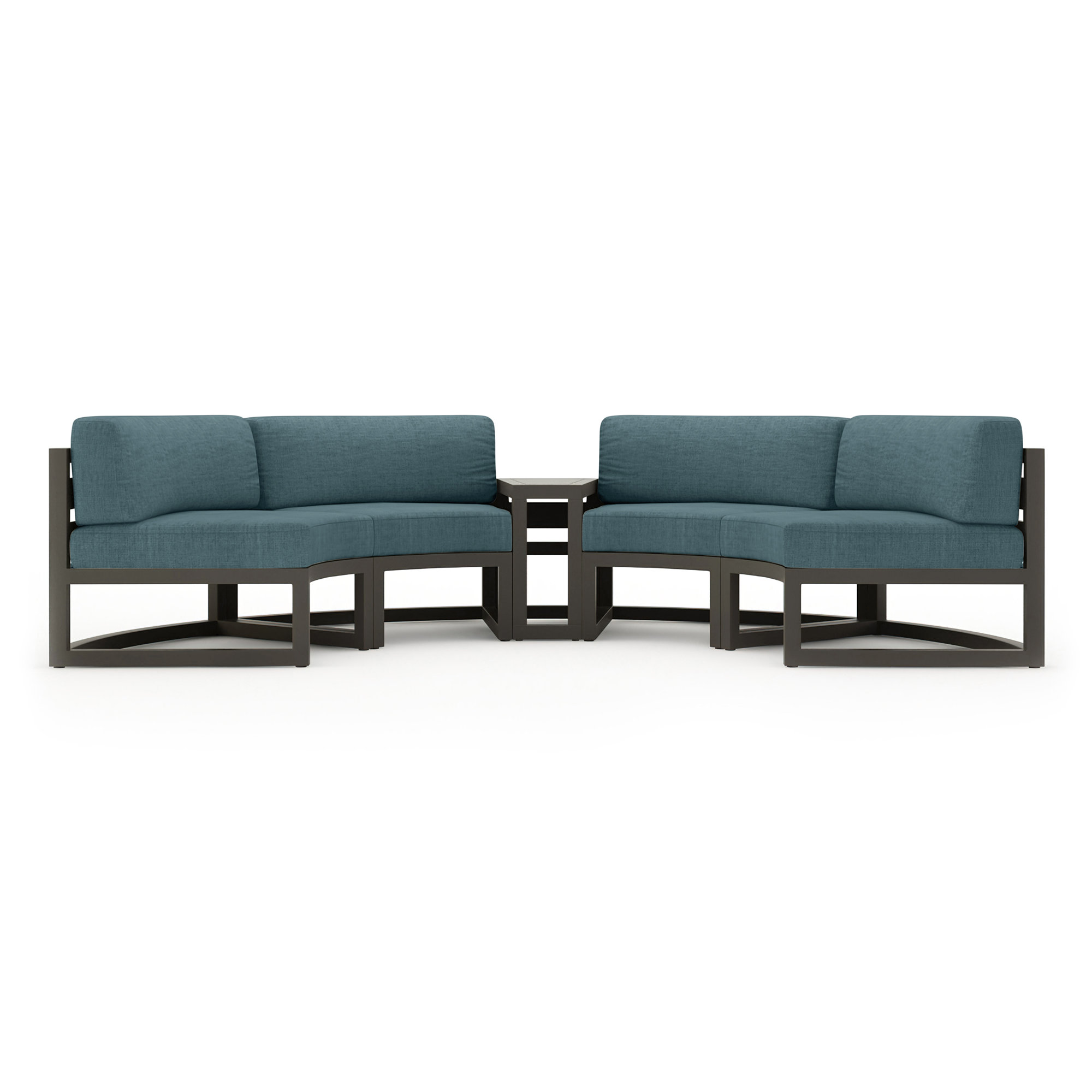 Bergeron Outdoor Curved Patio Sectional with Sunbrella Cushions, Cast Lagoon Sunbrella® Plainweave, Slate