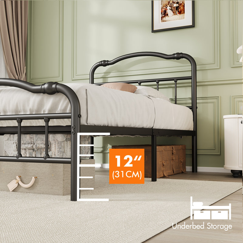 Rinalds 14" Metal Twin XL Bed with Headboard & Footboard, Twin XL