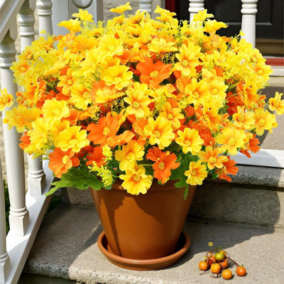Paquet de 6 fleurs de marguerite artificielle - artificielles jaunes et orange résistantes aux rayons UV