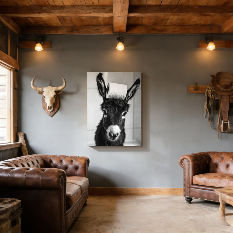 Papier hygiénique noir et blanc avec dos d'âne, art mural en bois à l'arrière 30 L x 20 l
