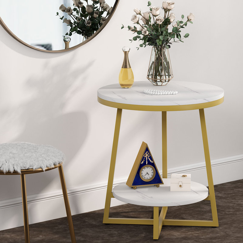 Tall Frame End Table Side Table, White, Gold