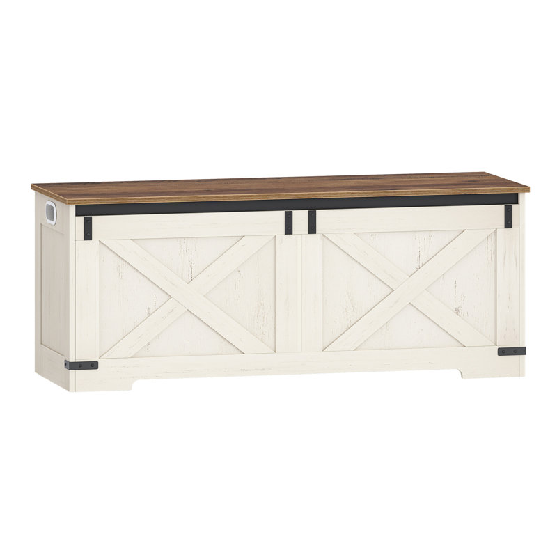 Coffre de rangement 47,2 po, grand coffre de rangement avec 2 charnières, banc en bois de style campagnard, coffre de rangement relevable, coffre d'entrée pour chambre à coucher, salon, blanc