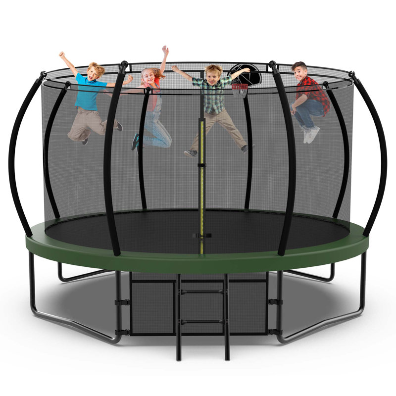 AUKFA Round Backyard Trampoline with Safety Enclosure, Green