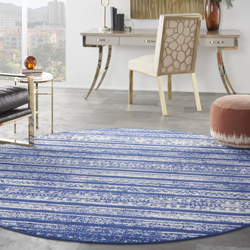 Striped Indoor Rug, Round 8'