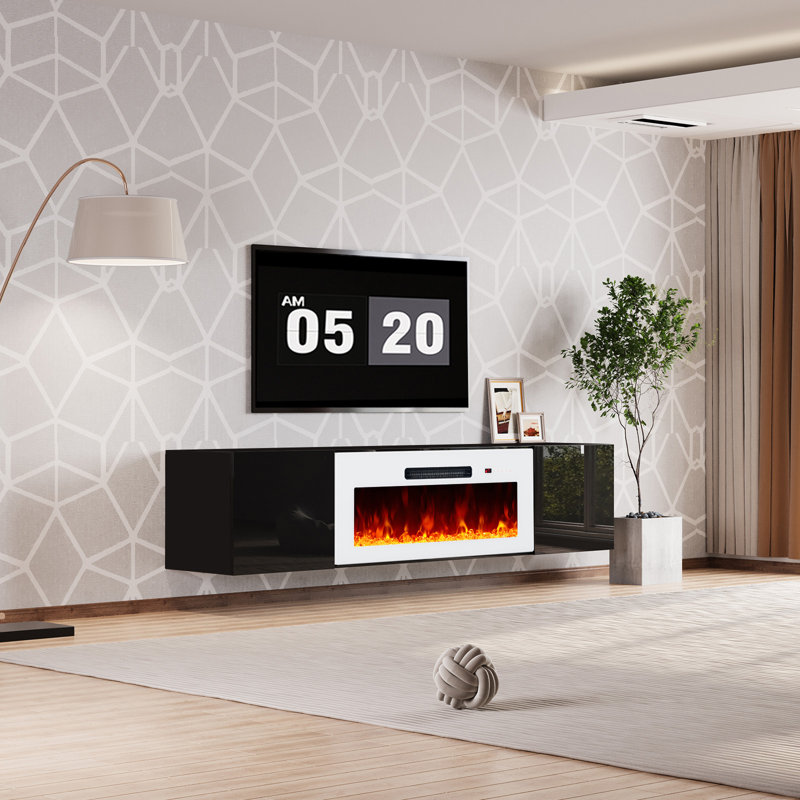 Meuble télé Bhhatu Highgloss, Noir / blanc, 80"