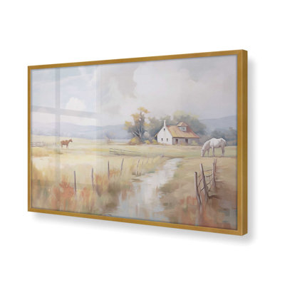 «Peaceful Farmhouse Meadow», reproduction encadrée