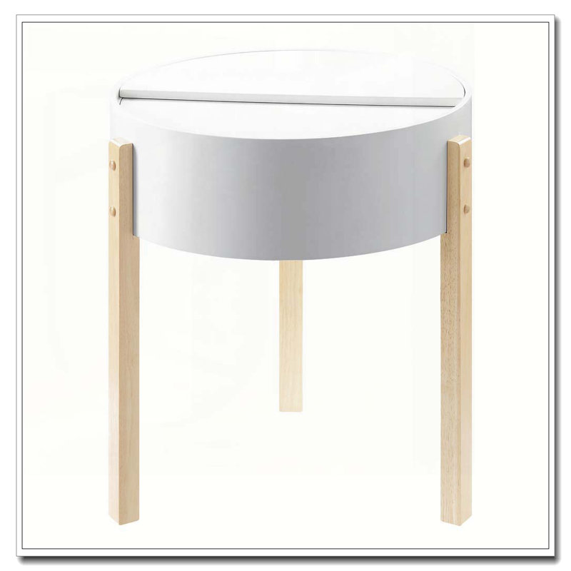 Table de bout blanche et naturelle avec rangement caché