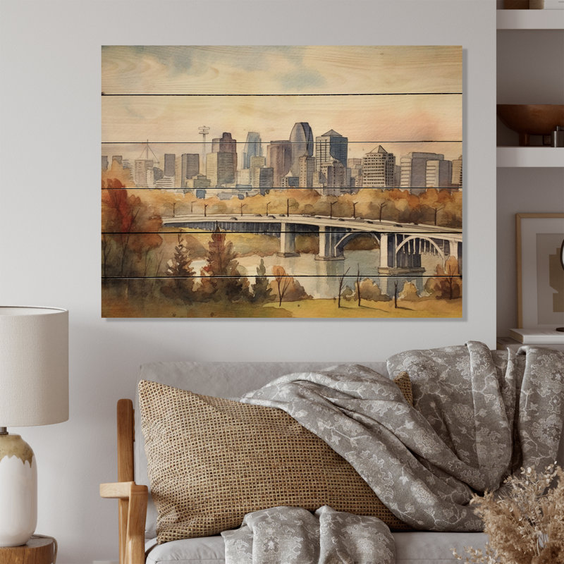 Edmonton, paysage sur bois, impression, H 10 po x l 20 po x P 0,78 po