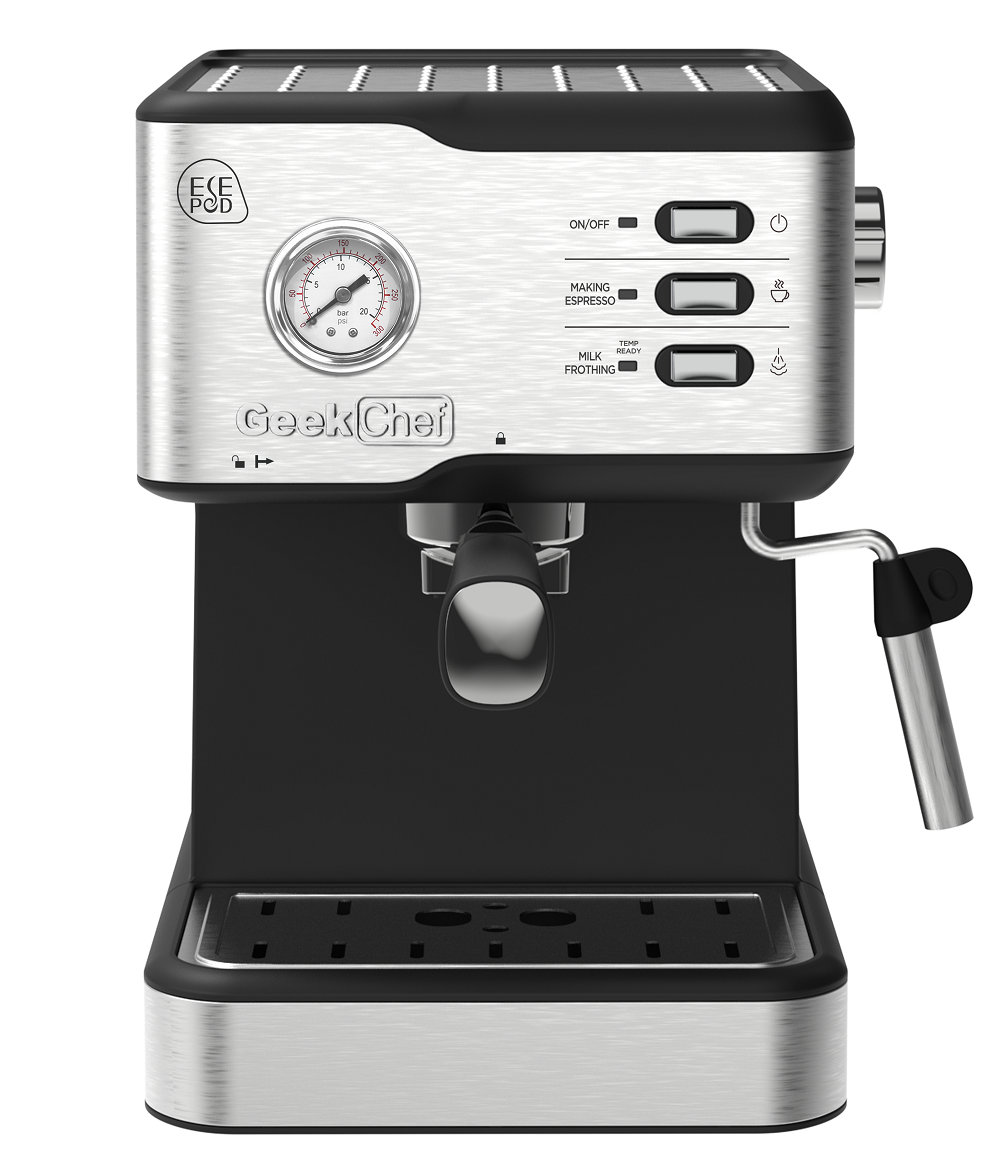 Geek Chef Espresso Machine 20 Bar, Cappuccino latte Maker Coffee Machine  with ESE POD capsules filter&Milk Frother Steam Wand, 1.5L Water Tank, for