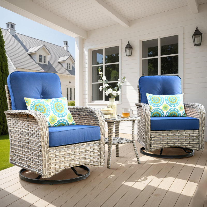 Chaises pivotantes d'extérieur en osier pour 2 personnes avec table d'appoint Emroy, Marine