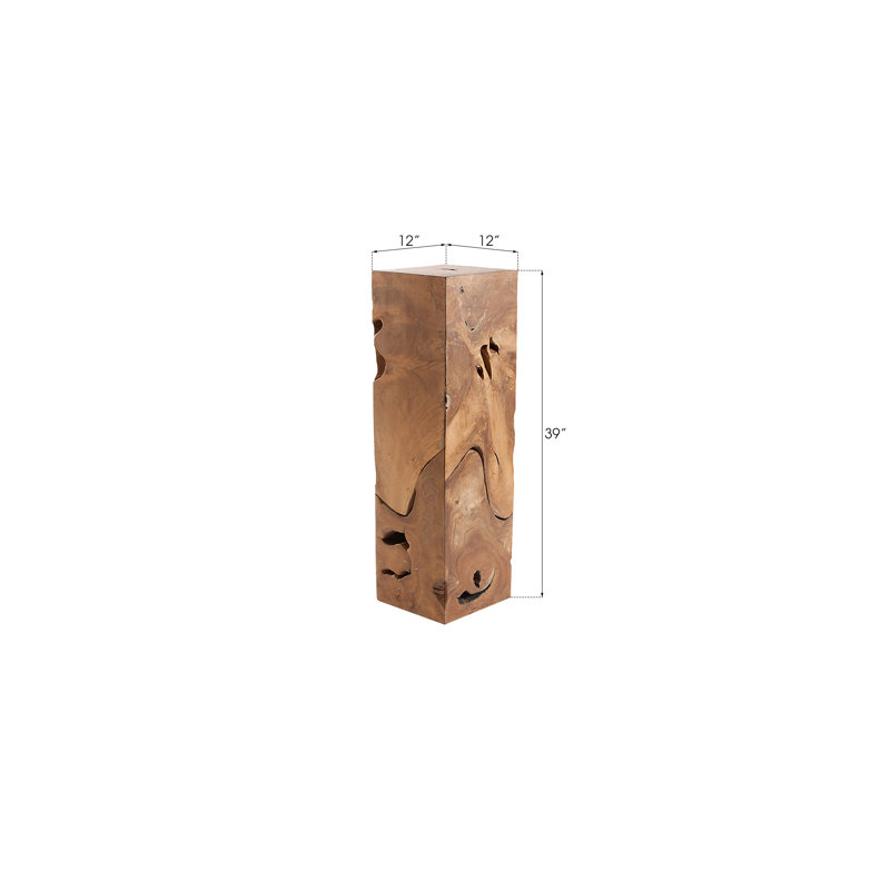 Teak Chunk Square Pedestal Plant Stand, 39" H x 12" L x 12" D