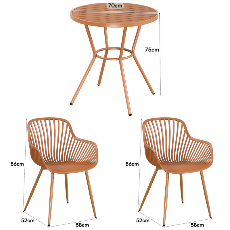 3-Piece Bistro Garden Set with Round Metal Table & Armchairs, Terracotta