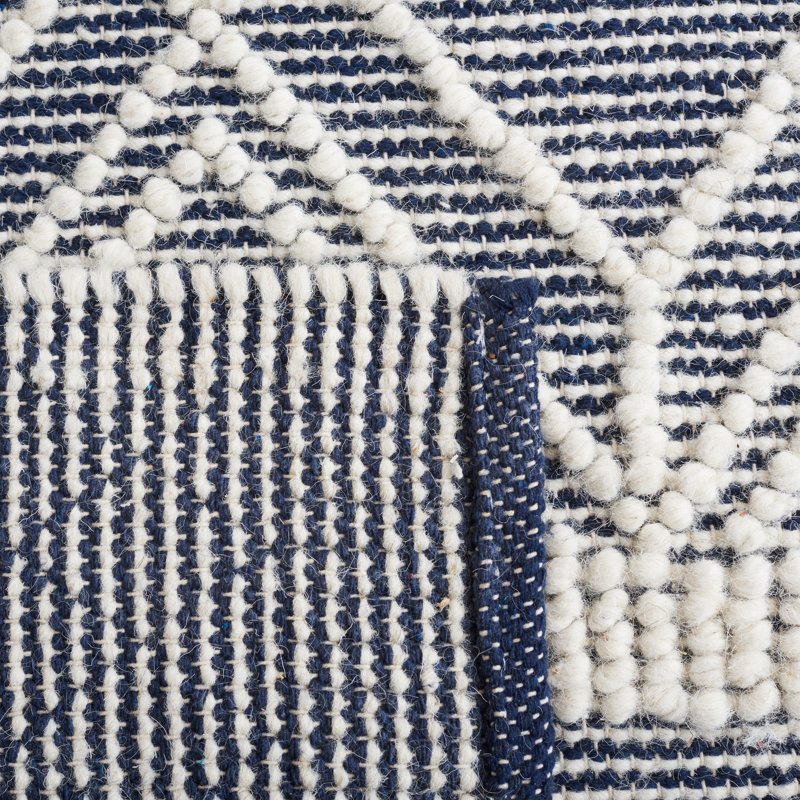 Jacques Hand Woven Wool/Cotton Southwestern Rug in Navy/Ivory, Rectangle 5' x 8'