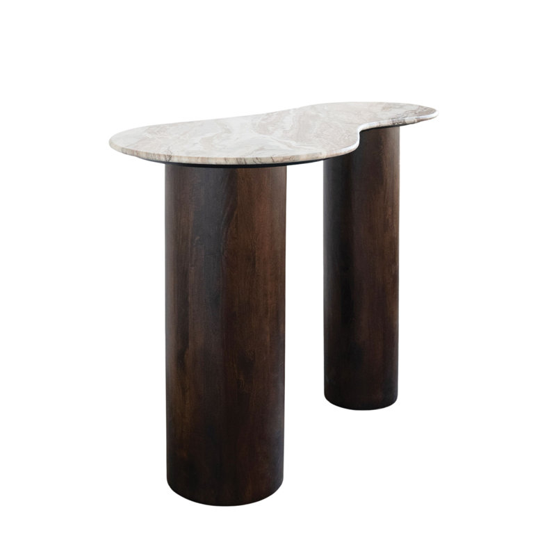 Table à hauteur de bar en marbre et bois de manguier biologique, noyer