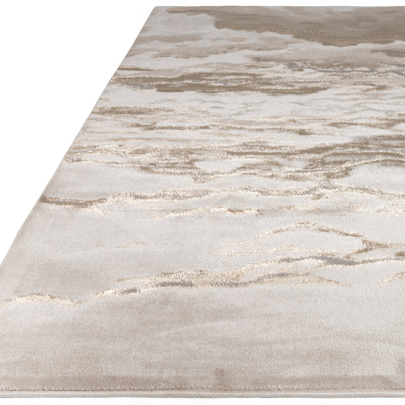 Aurora AU17 Linea Metallic Beige Area Rug, Rectangle 80 x 150cm