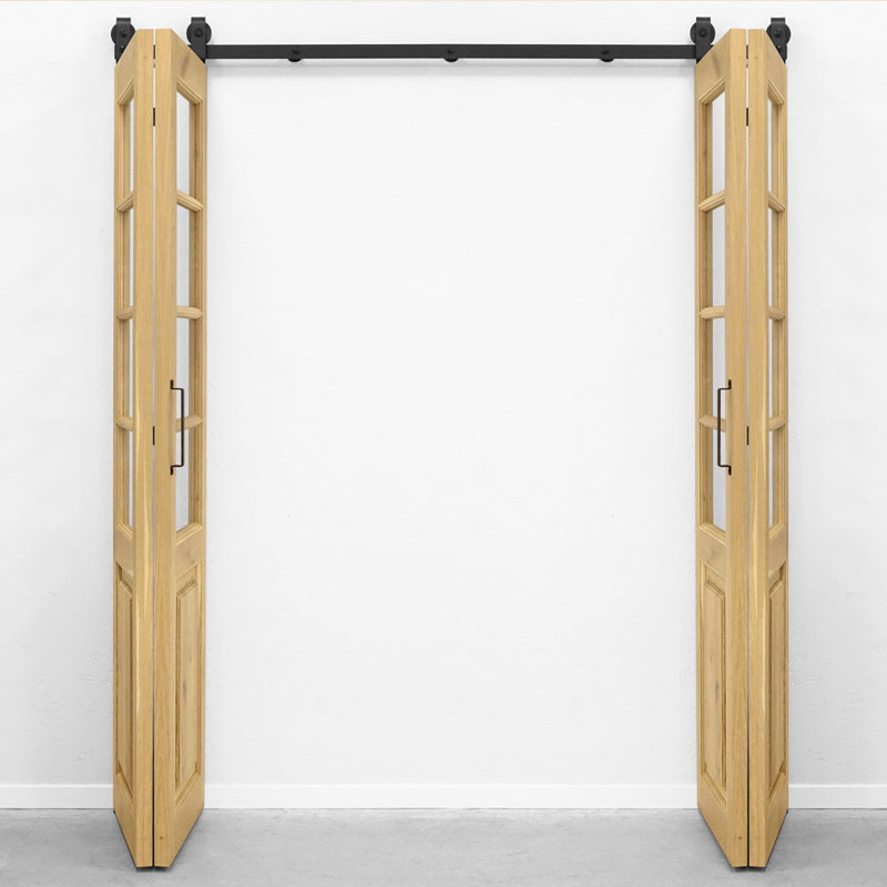 Double Bi-Folding System Solid Oak Barn Door PROVINS, Transparent acrylic
