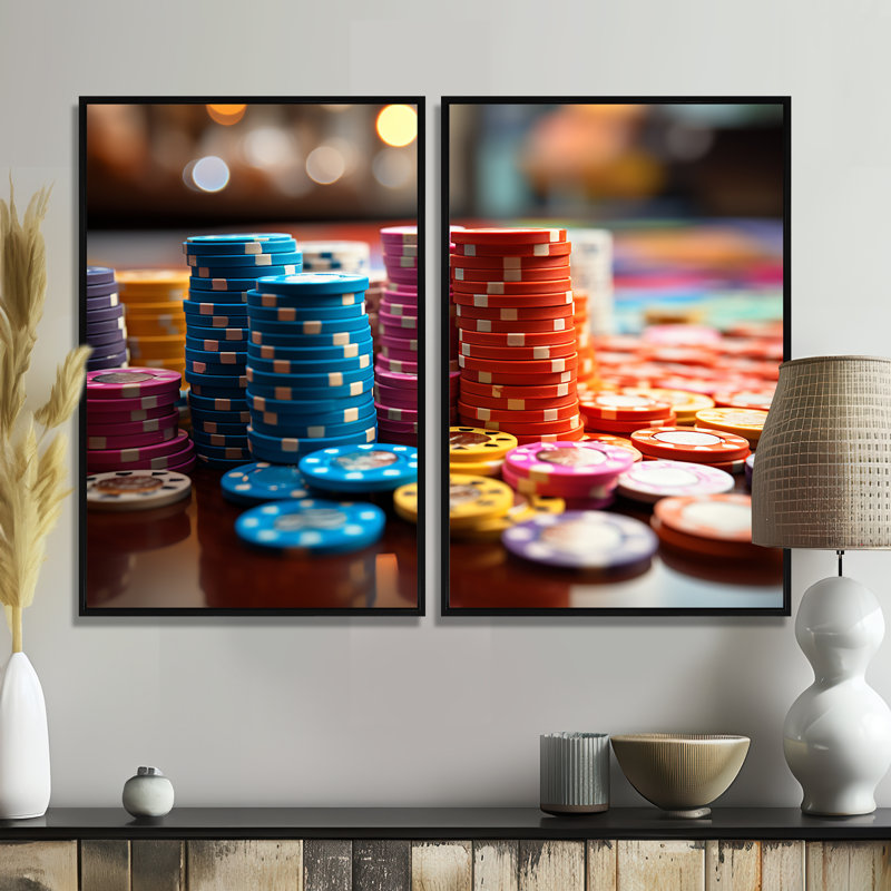 Jetons de poker Casino Royale II, Noir, H 36 po x l 48 po, Impression encadrée flottante