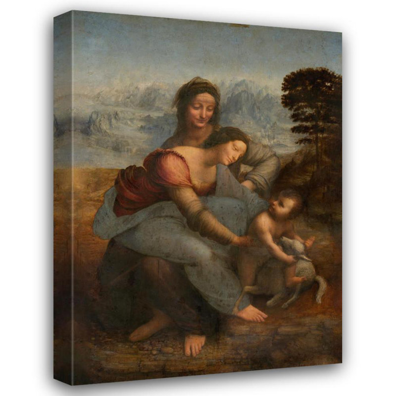 "La Vierge et l'enfant avec Sainte Anne" par Leonardo Da Vinci - Art mural sur toile tendue avec châssis, H 40 po x l 28 po
