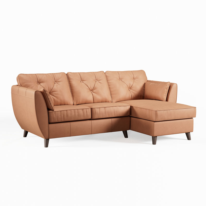 Hoxton 3 Seater Leather Maxi Sofa Chaise, Dark Wood, Saddle, Right Hand Facing