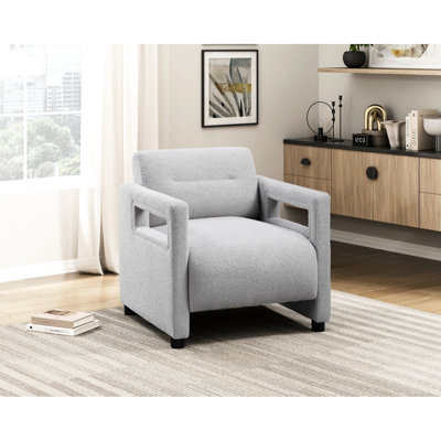 Élégant fauteuil gris Boucle, hauteur de 30,5 po, fabrication en contreplaqué, chaise de luxe sophistiquée en gris, rembourrage en mousse pour les jambes de 25 po