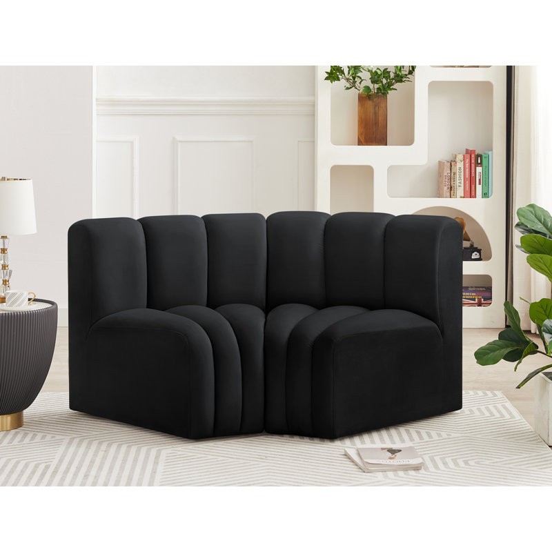 Ivanildo Upholstered Curved Sectional Reversible, Black Velvet