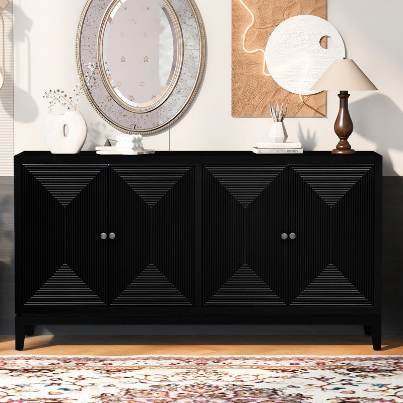 Armoire de rangement élégante avec portes et lignes verticales Buffet, Noir