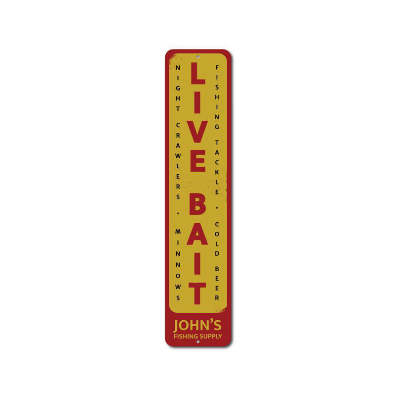 Enseigne verticale en aluminium Live Bait, H 6 po x l 24 po x P 0,063 po