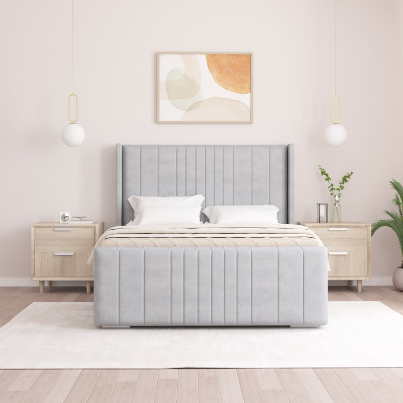 Denzel Upholstered Bed Frame, Single (3'), Light Silver