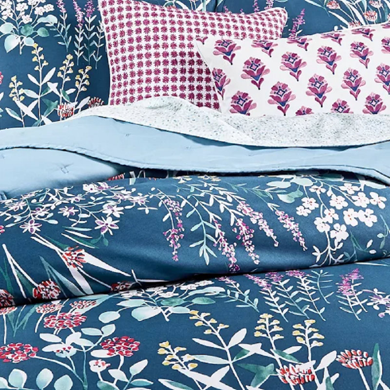 Ensemble de housse de couette en coton bleu / rose