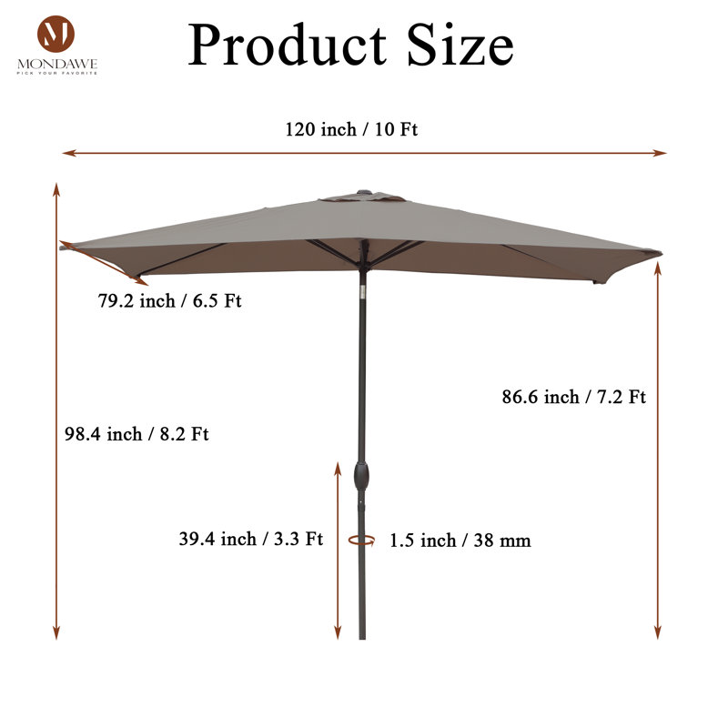 Parasol de marché rectangulaire 120 po x 79 po Mossas, Taupe
