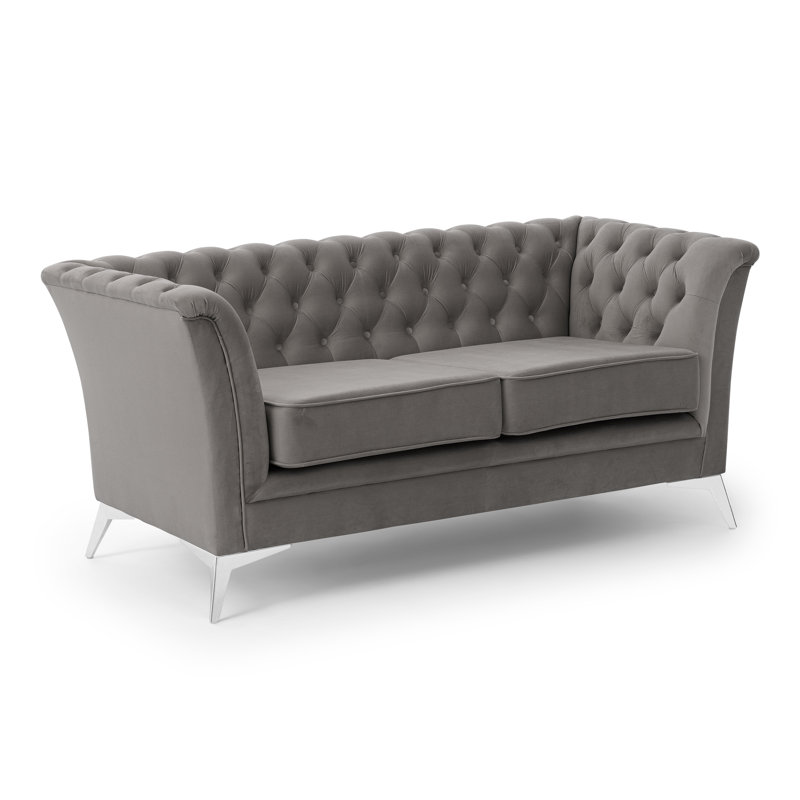 Whitby 2 Seater Velvet Loveseat, Chrome, Grey