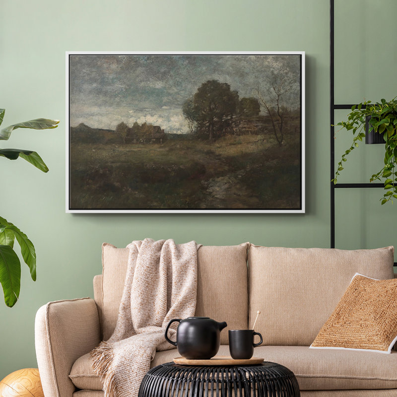 Paysage rétro - CDxxxviii, H 25 po x l 37 po x P 2 po, Toile encadrée flottée blanche