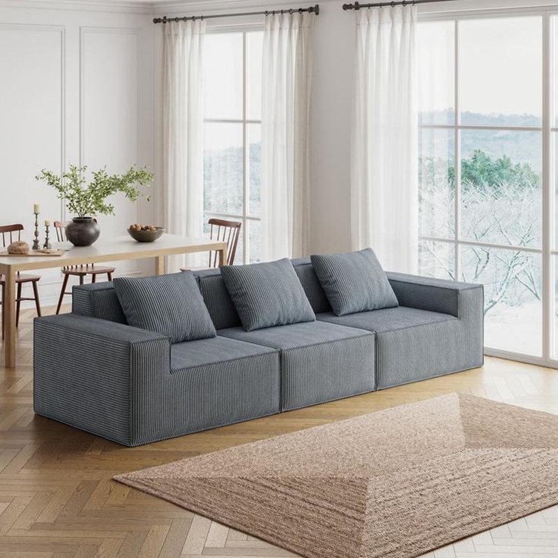 Lit compressé à 3 places en gris pour chambre à coucher relaxante, avec profondeur profonde et housse en tissu respirant.