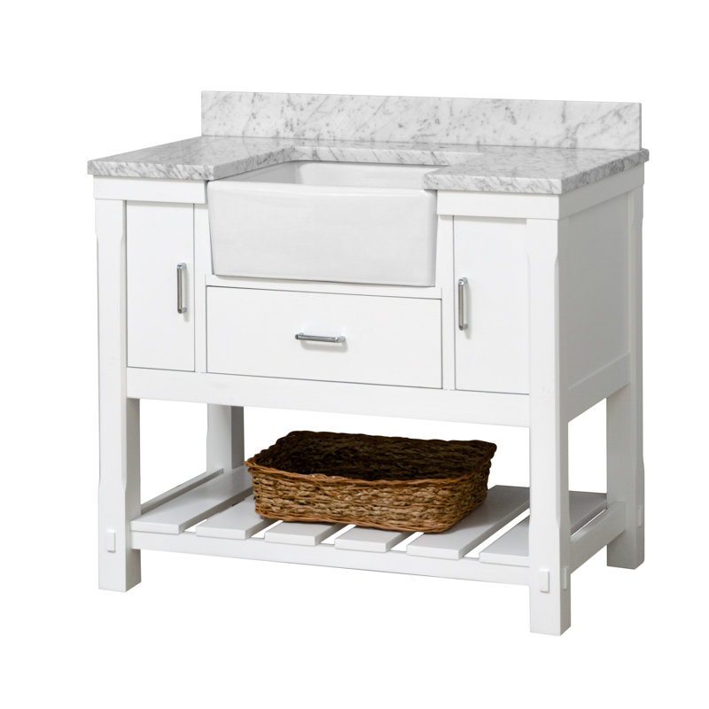 Hitton 42'' Single Bathroom Vanity with Top, White, Carrara Marble
