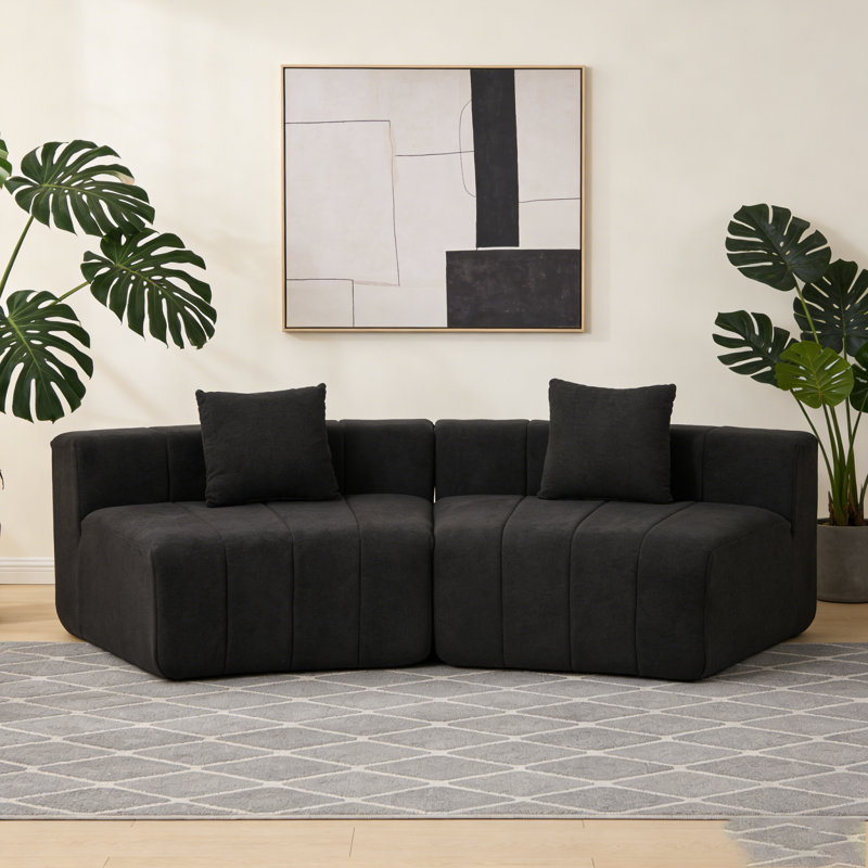 Canapé modulaire incurvé en chenille - mousse moulée par compression, 2 coussins, Noir