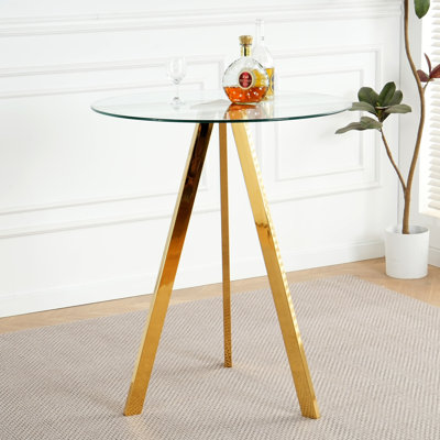 Modern Kitchen Glass Dining Table  ROUND  Tempered Glass 31.5" BAR Table Top,Clear BAR Table Metal Legs, Legs (Set Of 1)