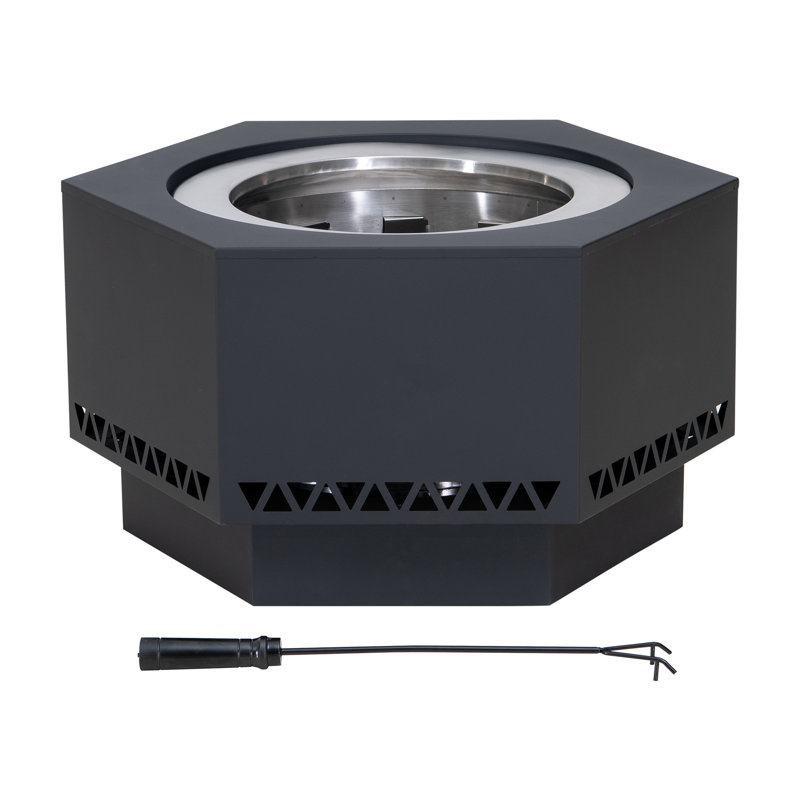 Lawrence Black Hexagonal Smokeless 28 Inch Fire Pit with PVC Cover