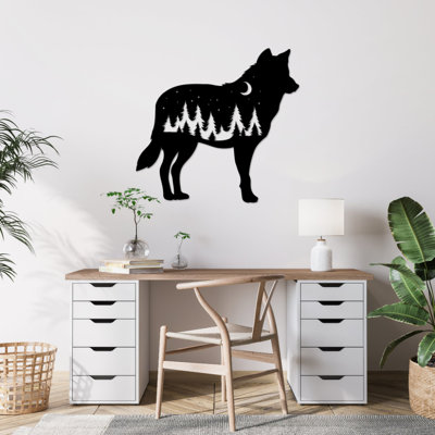 Wolf Metal Wall Art - Wildlife Silhouette Wall Art - Wolf Nature Design Sculpture - Rustic Cabin Lodge Wall Hanging - Modern Industrial Metal Art - Nature Inspired Home Decor - Bold Statement Art Piece