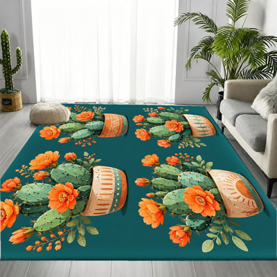 Tapis bleu sarcelle à motif artistique Southwestern