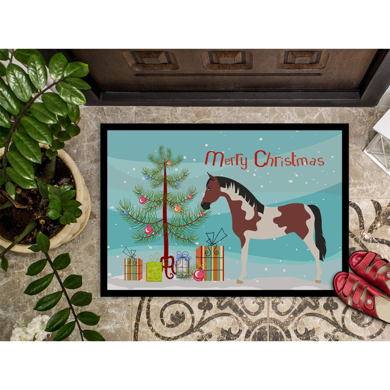 Tapis de noël anti-dérapant pour l’extérieur cheval de noël Pinto, Rectangle 2 pi x 3 pi