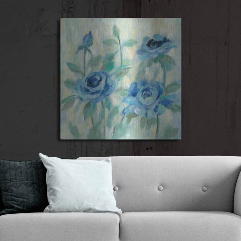 «Brushy Blue Flowers II» par Silvia Vassileva, H 36 po x l 36 po